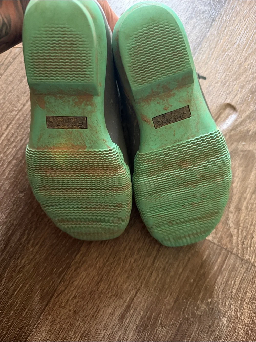 Sperry Brown Duck Boots with Mint Green Accents